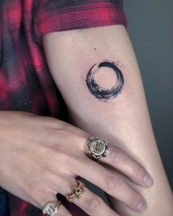 Minimalist Black Ink Enso Circle Tattoo